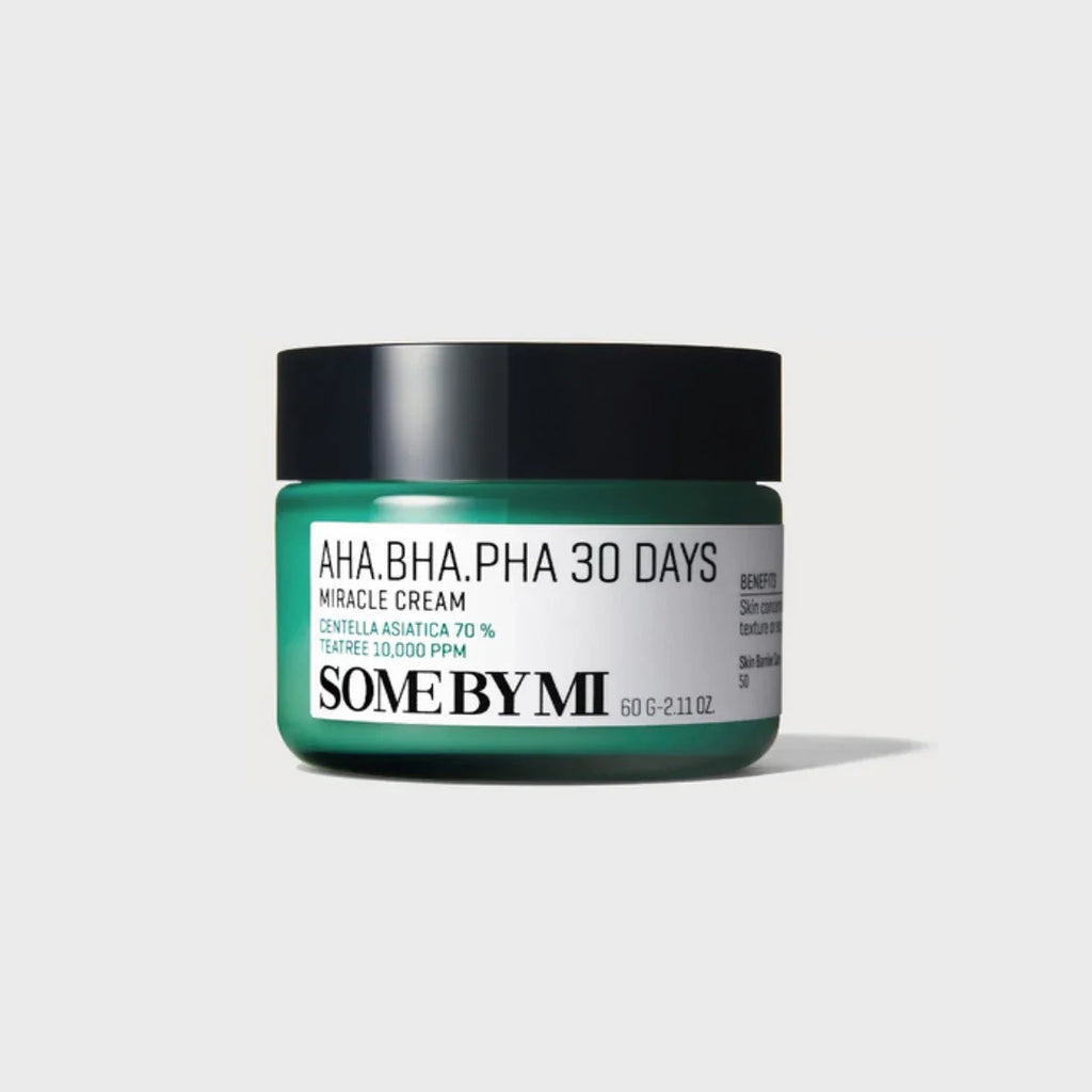 Some By Mi AHA BHA PHA 30 Days Miracle Cream jar with Centella Asiatica and Tea Tree for Korean skincare