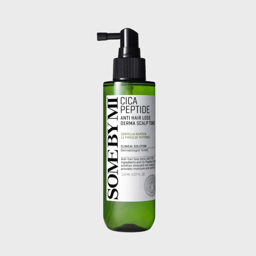 Somelymi Cica Peptide Anti Hair Loss Derma Scalp Tonic in green bottle with black pump
