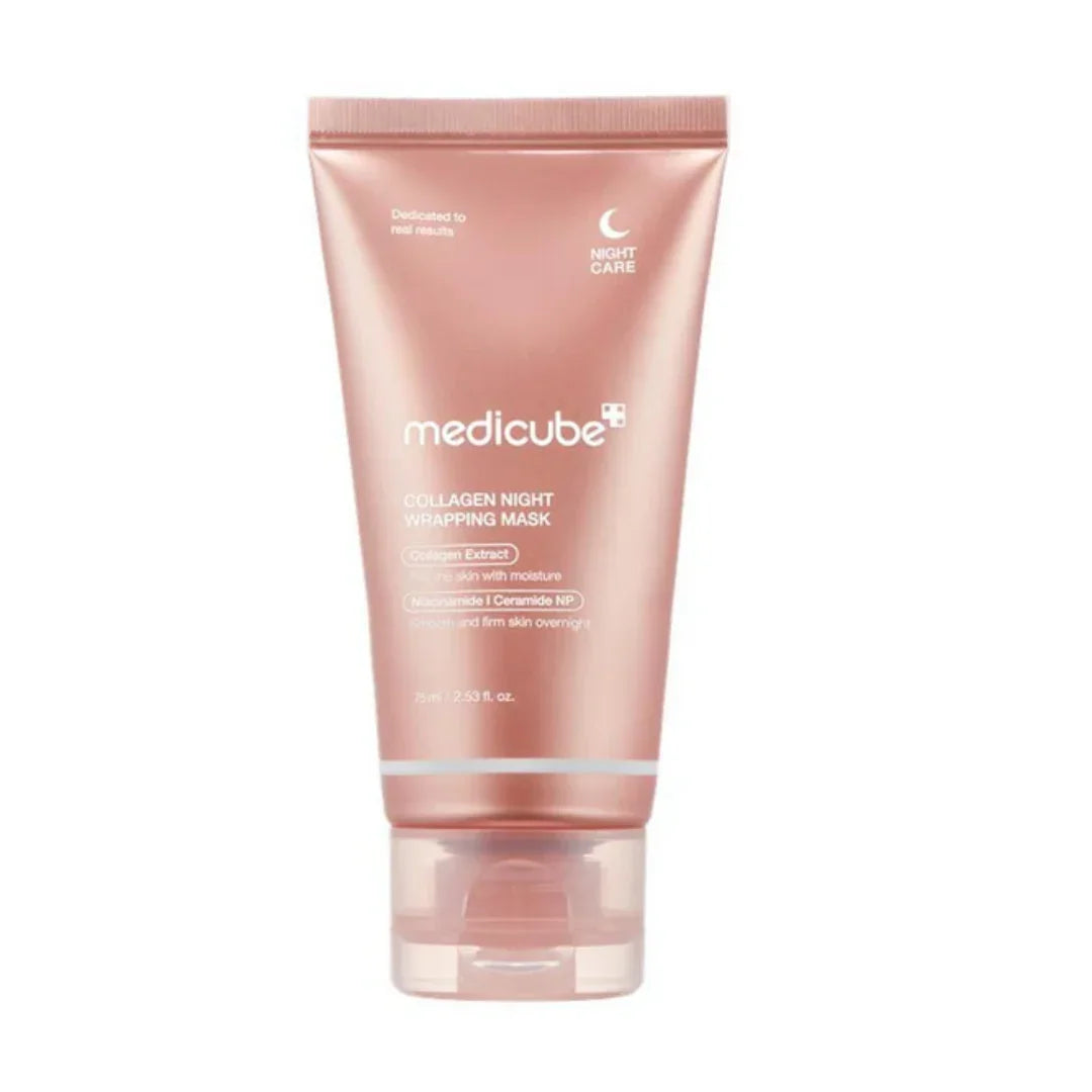 Medicube Collagen Night Wrapping Mask in pink tube for K-Beauty skin care moisturizing and firming