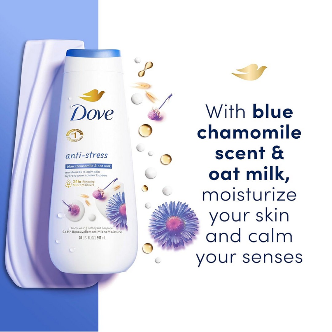 Dove  Anti-Stress Blue Chamomile & Oat Milk Body Wash 591ml