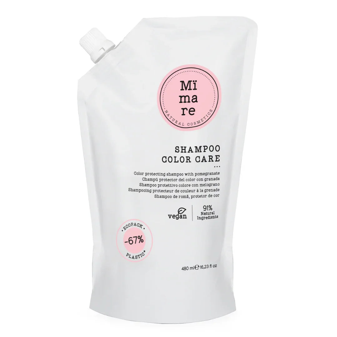 Mi mare natural cosmetics shampoo color care pouch with pomegranate, vegan, 91% natural ingredients, 480ml
