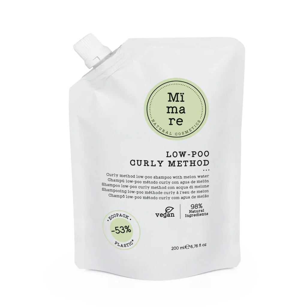 Mimare Low-Poo Curly Method shampoo pouch with melon water, vegan, 98% natural ingredients, 200ml