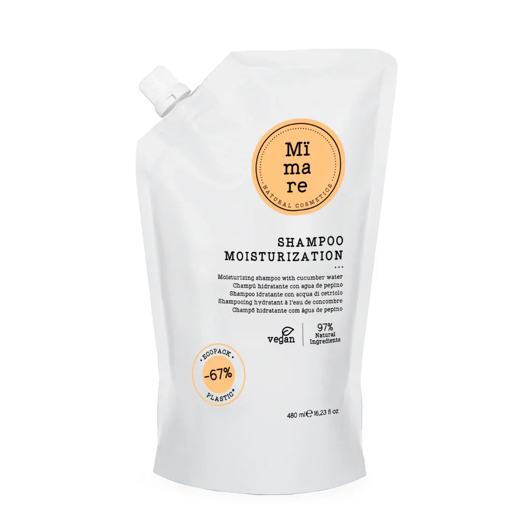 Mimare Moisturization Shampoo pouch 480ml with cucumber water, vegan, 97% natural ingredients, eco-friendly packaging