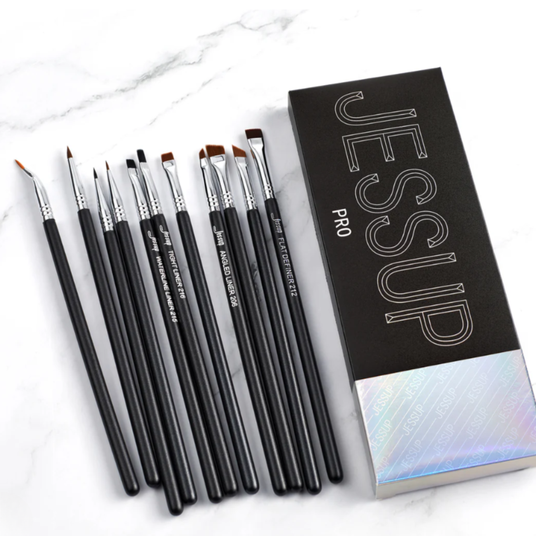 Professional Makeup Eyeliner Brush Set Precise Wingled Bent Angled Thin Flat 11pcs T324