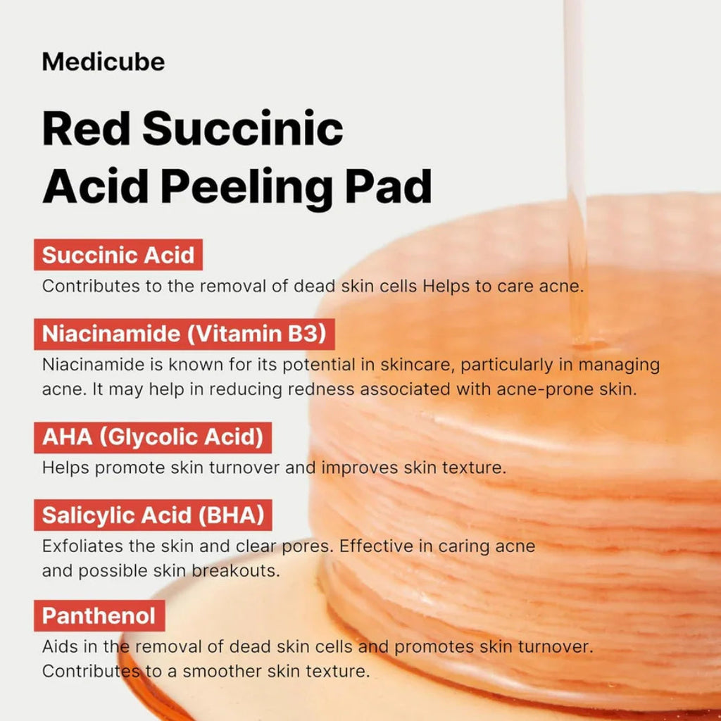 MedicubeMedicube Red Succinic Acid Panthenol Facial Peeling Pads 70 PadsMood Arabia